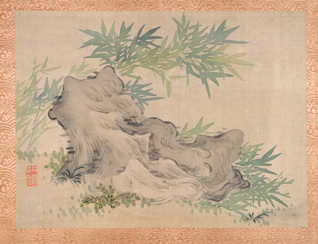 Bambus og sten, 1851 (akvarel på silke) af Tsubaki Chinzan