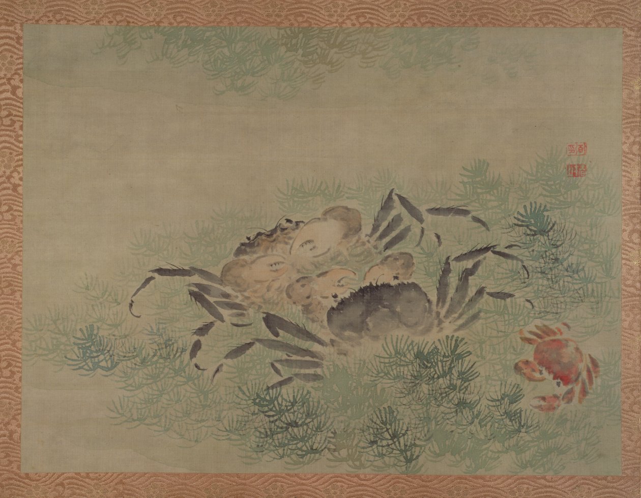 Krabber, 1851 (akvarel på silke) af Tsubaki Chinzan