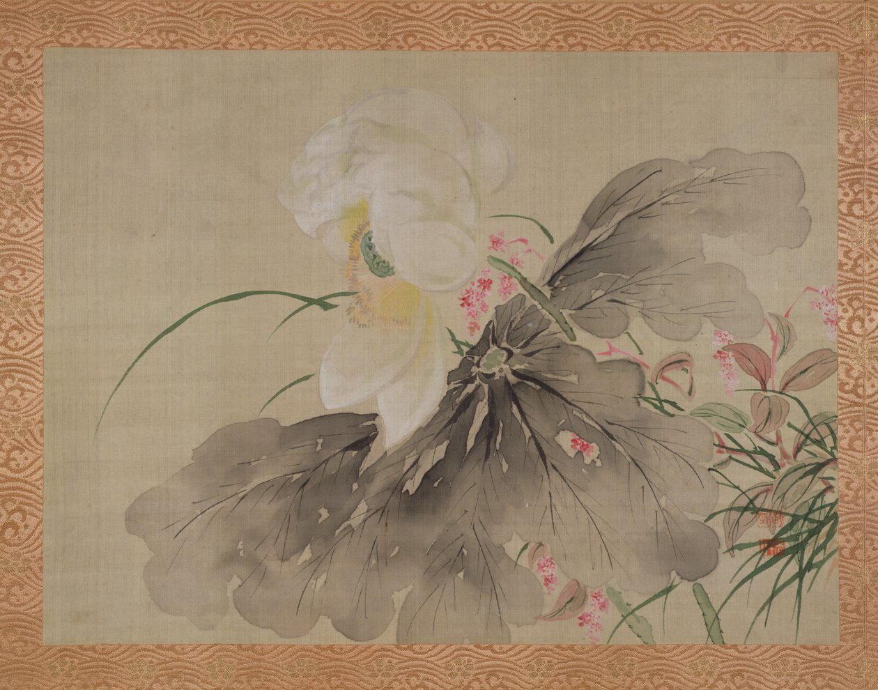 Pæontræ og japansk krabbeæbletræ med blomst, 1851 (akvarel på silke) af Tsubaki Chinzan