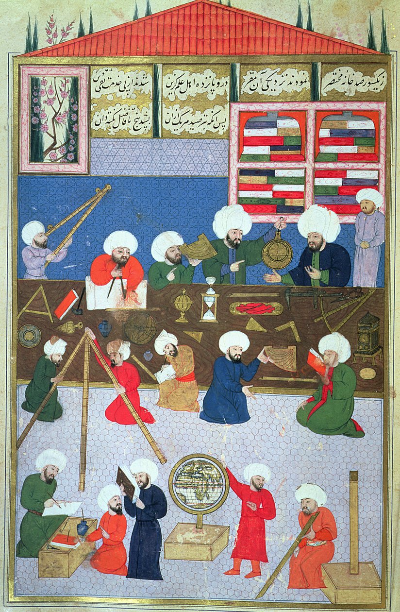 FY 1404 Takyuddin og andre astronomer ved Galata-observatoriet grundlagt i 1557 af Sultan Suleyman, fra Sehinsah-navnet Murad III, ca. 1581 af Turkish School