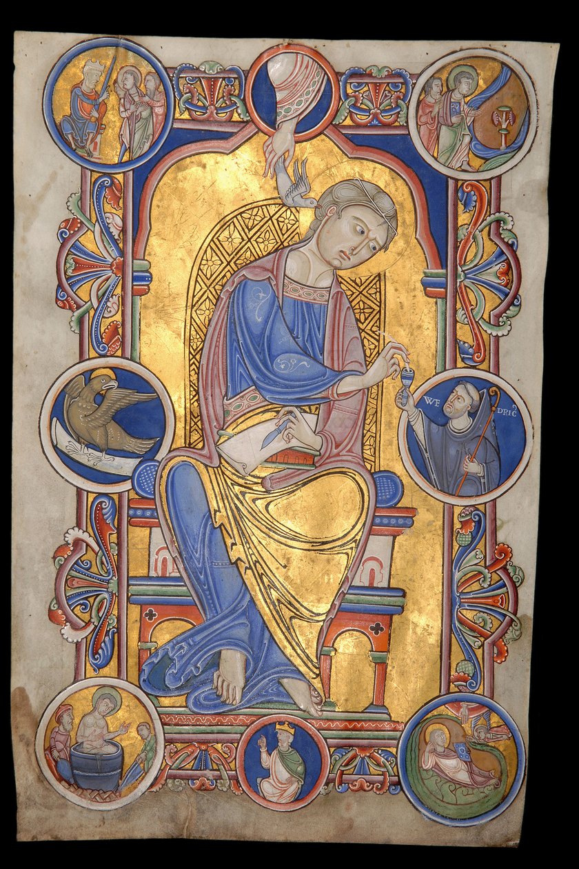 Evangelisten Saint John og Wédric, abbed i Liessies, isolerede miniaturebillede af en forsvundet evangelist fra Abbey of Liessies af Unbekannt Unbekannt