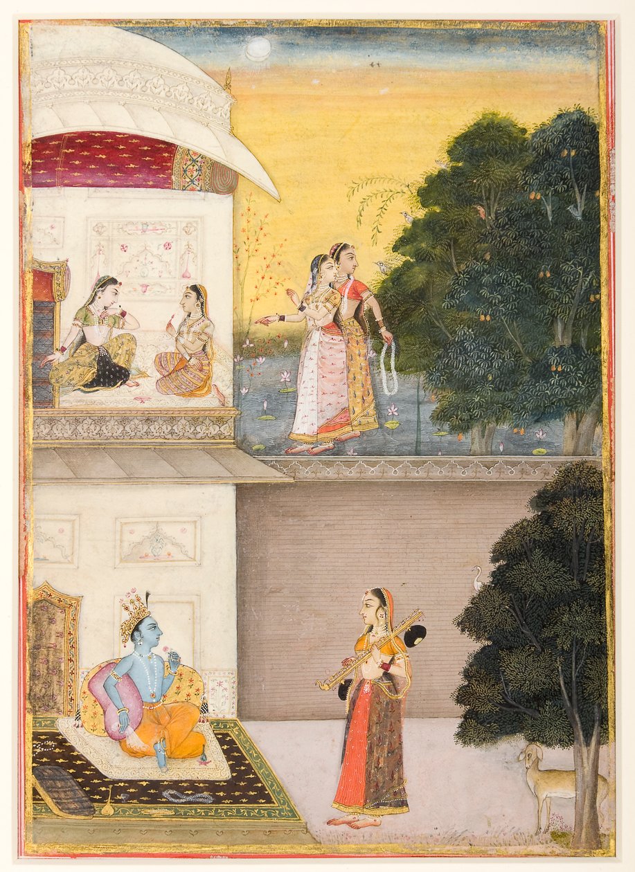 Radha kommer til Krishna med sin vina af Unbekannt Unbekannt