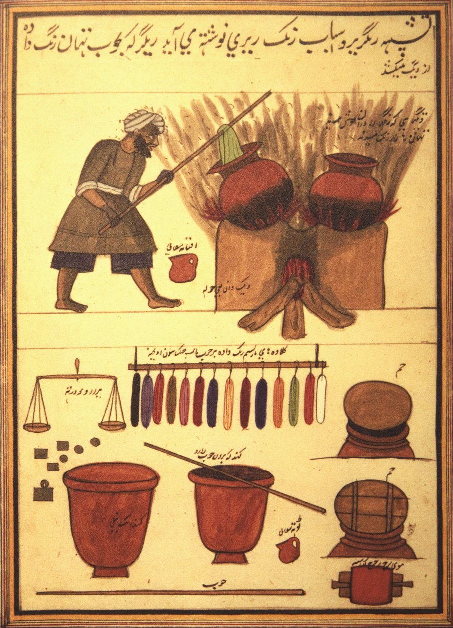 En arabisk farver, der farver klud og hans fags værktøj (blæk på vellum) af Unbekannt Unbekannt