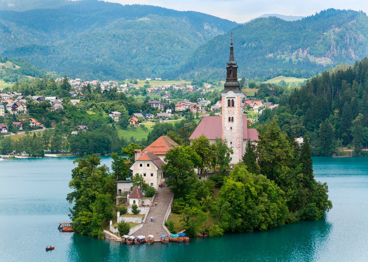 Bled, Slovenien. Himmelfartskirken, Bled Island af Unbekannt Unbekannt