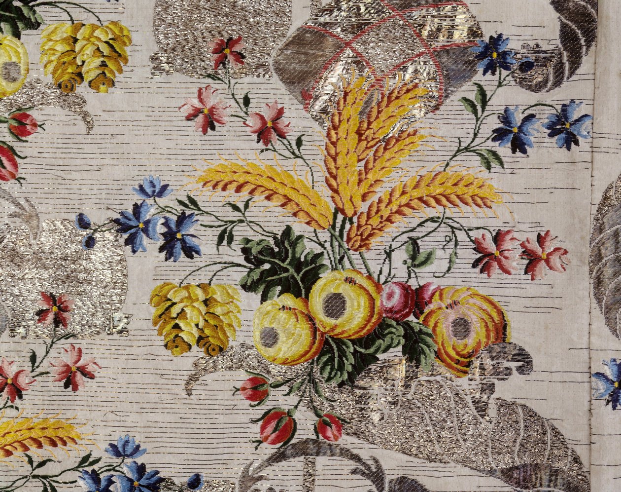 Court dress ensemble; mantua (detaljer) af Unbekannt Unbekannt