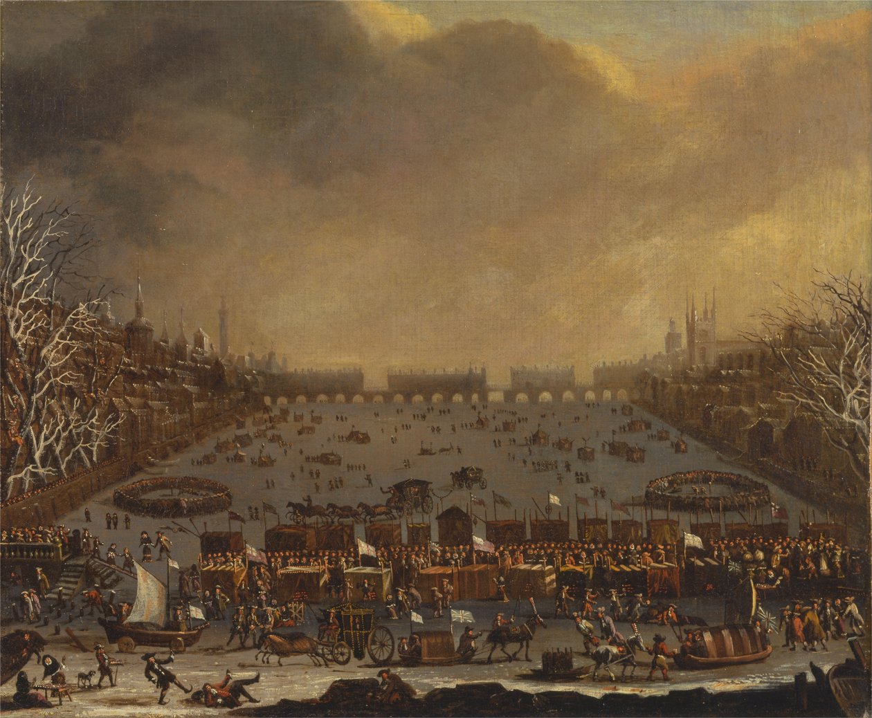 Frostmesse på Themsen, med Old London Bridge i det fjerne af Unbekannt Unbekannt