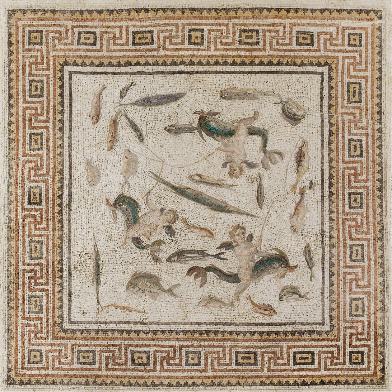 Marine mosaik (central panel med tre paneler fra et gulv) af Unbekannt Unbekannt
