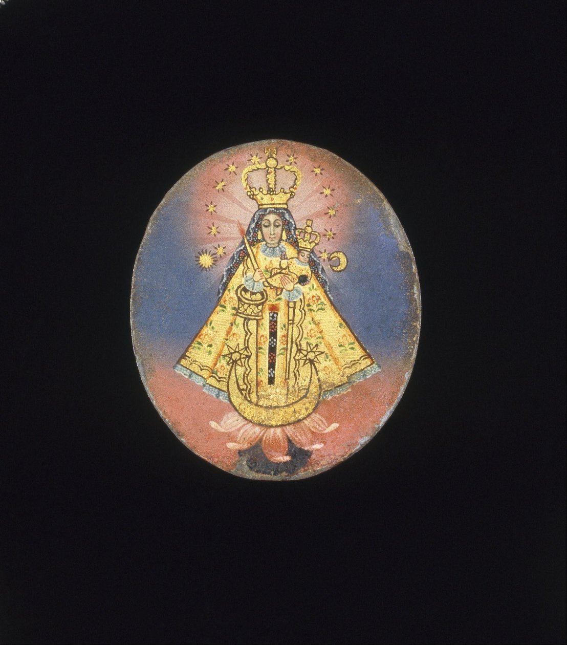 Painted MedallionRecto- Virgin of CopacabanaVerso- Crucifixion with the Virgin of Sorrows, Mary Magd ... af Unbekannt Unbekannt