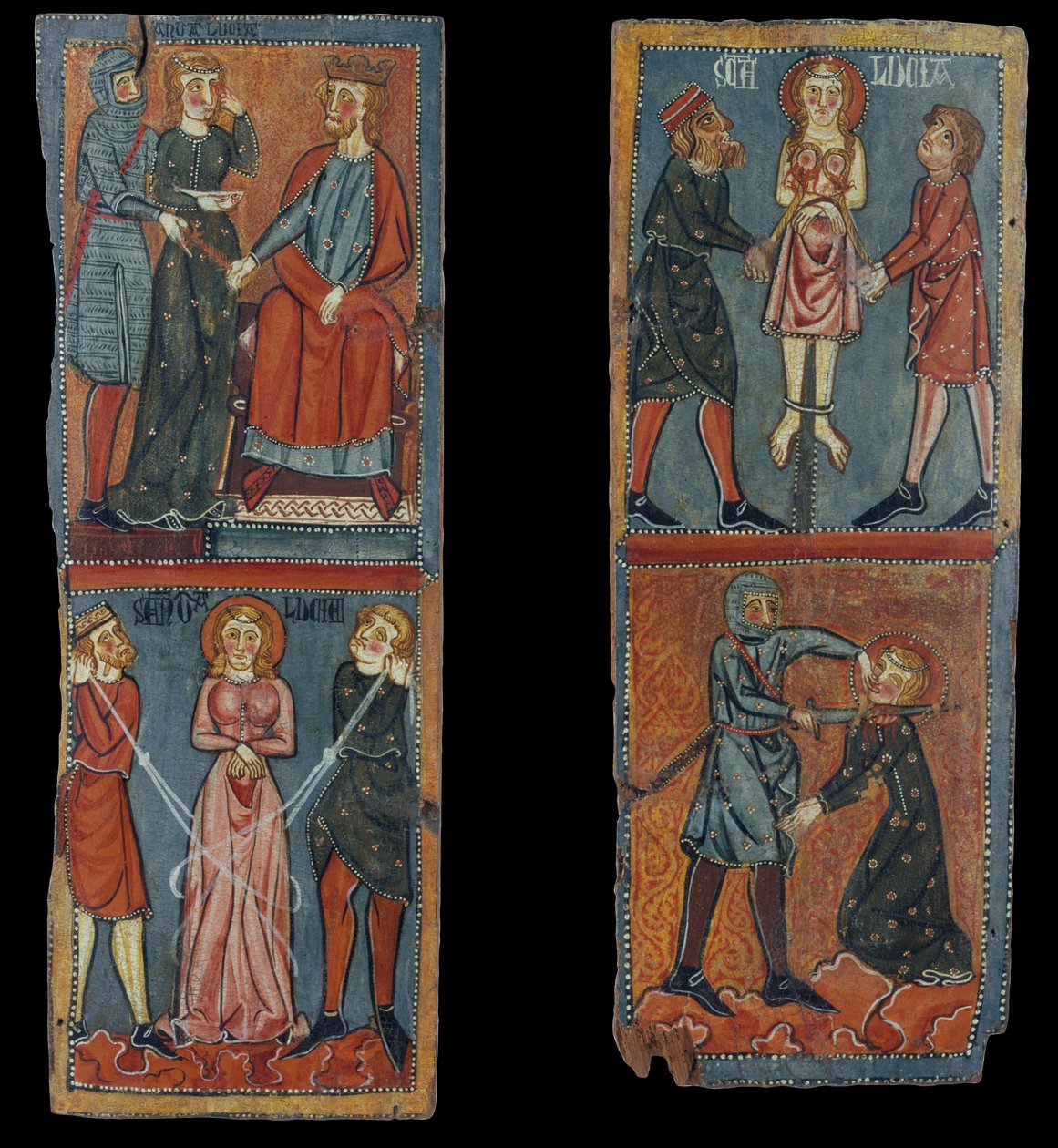 Paneler med scener fra Martyrdommen i Saint Lucy af Unbekannt Unbekannt