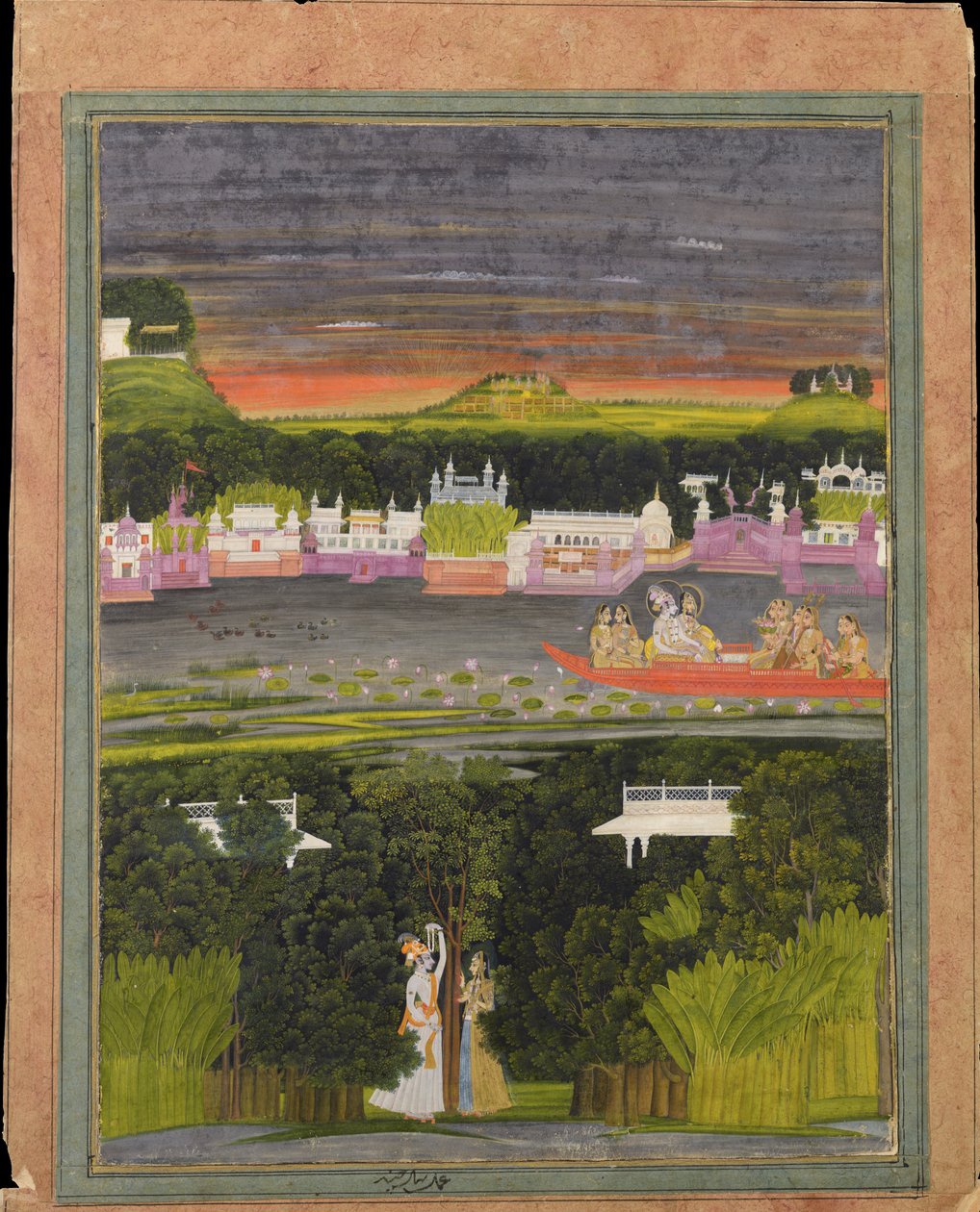 Radha og Krishna i kærlighedens båd af Unbekannt Unbekannt