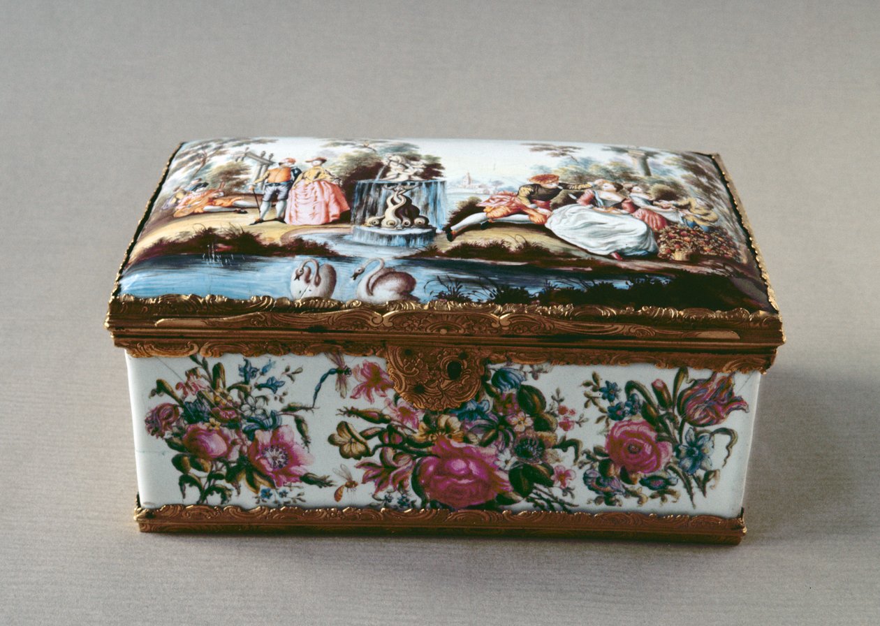 Snusdåse, c.1750 emalje med forgyldt beslag af Unbekannt Unbekannt