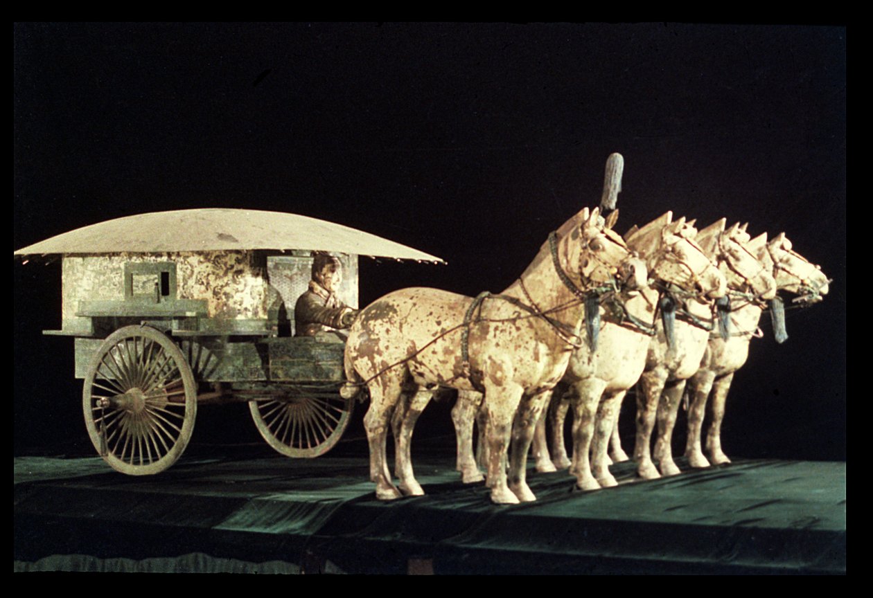 Terracottahær, Qin-dynastiet, 210 f.Kr. heste og vogn af Unbekannt Unbekannt