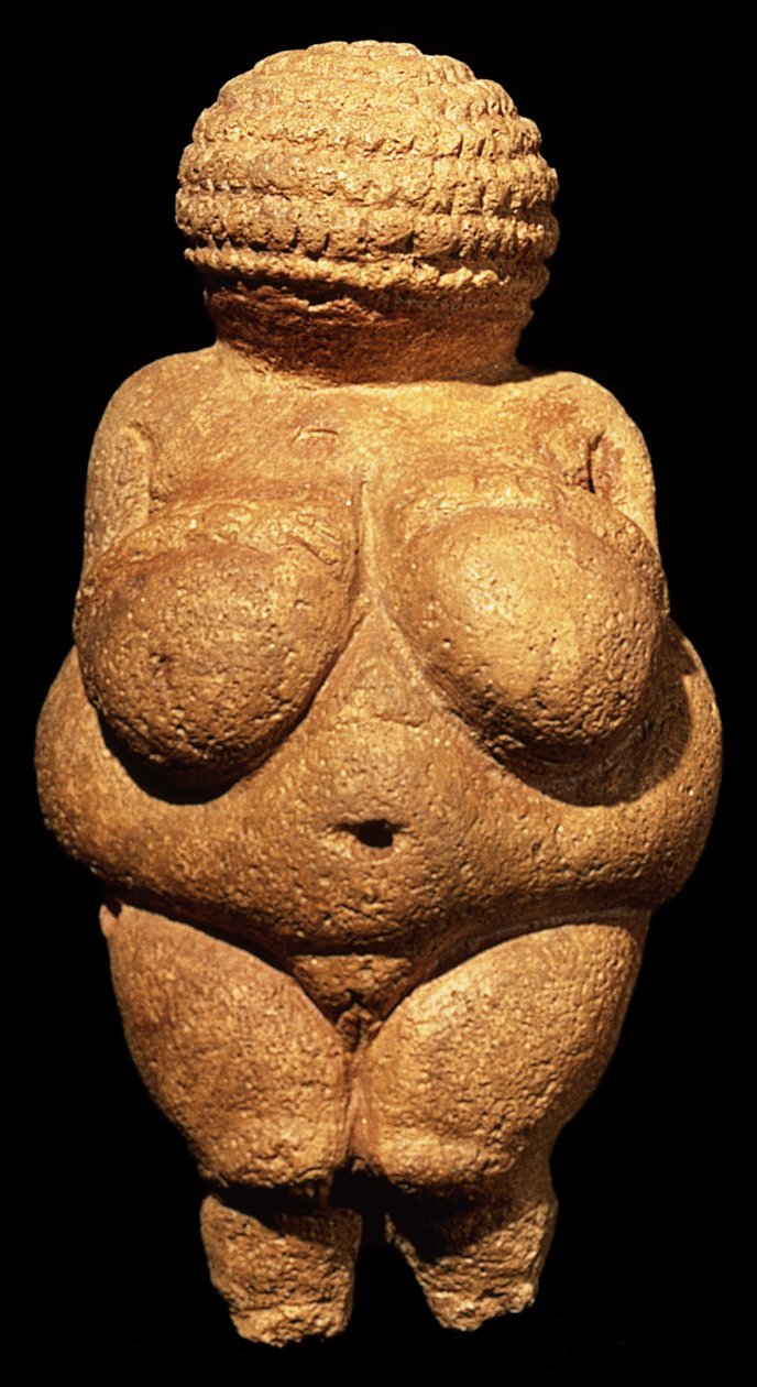 Venus fra Willendorf, frugtbarhedssymbol, førhistorisk skulptur, 30000-25000 f.Kr. (set forfra) af Unbekannt Unbekannt