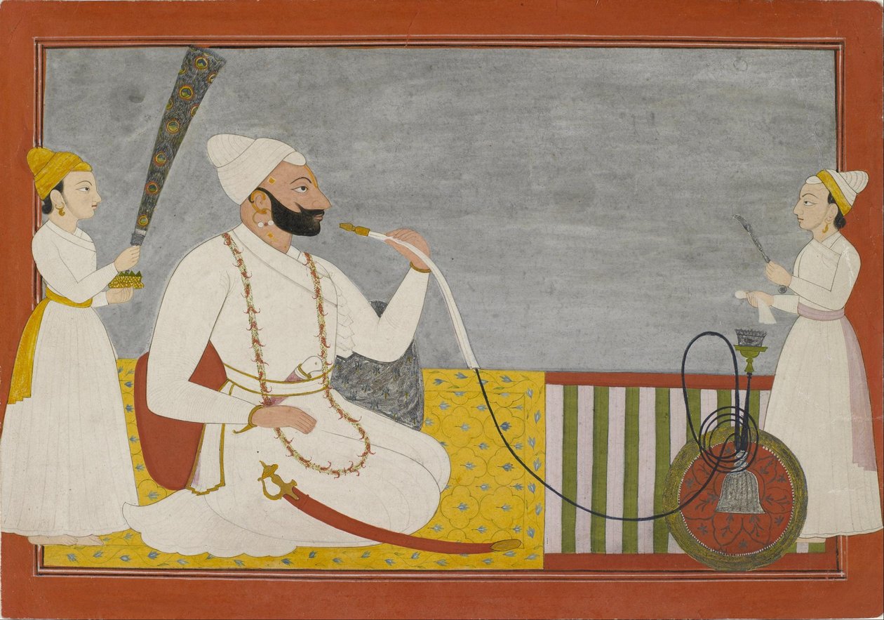 Ukendt indianer - Raja Ajmat Dev of Mankot Ryger en vandpibe af Unbekannt Unbekannt