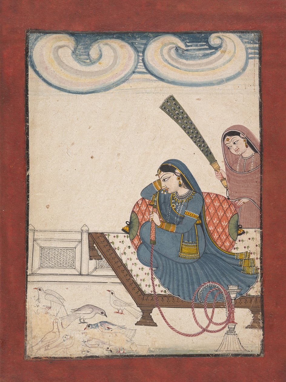 En dame stirrer på duer, ca. 1780-1800. af Unbekannt