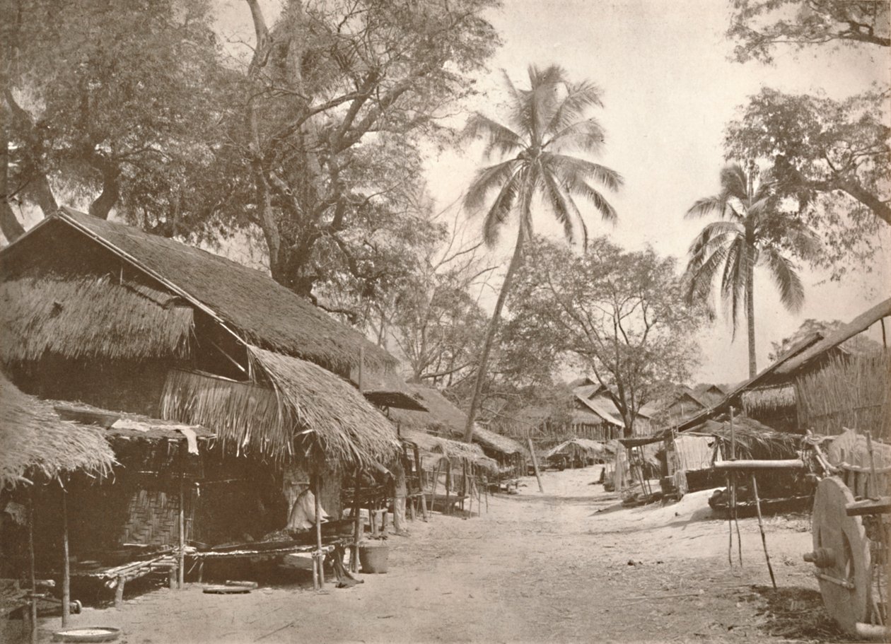 En typisk burmesisk landsbyscene, 1900. af Unbekannt