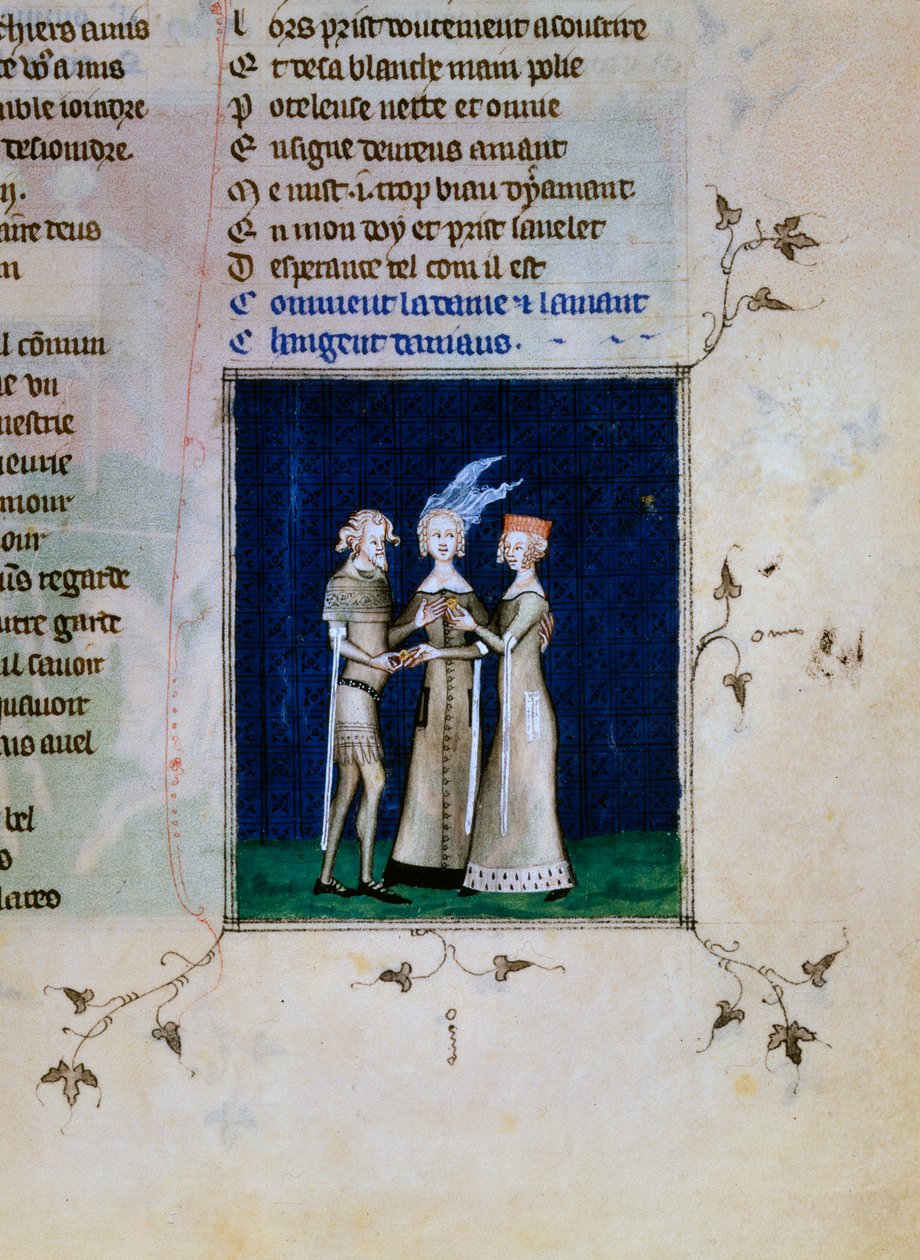 En ridder og en dame udveksler ringe, c1350 af Unbekannt