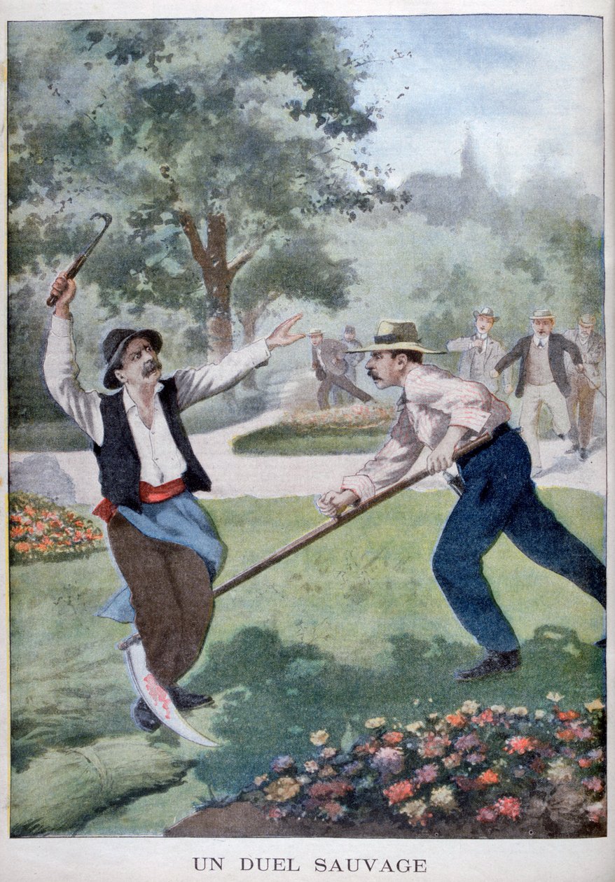 En vild kamp, der involverede høstredskaber, 1902 af Unbekannt