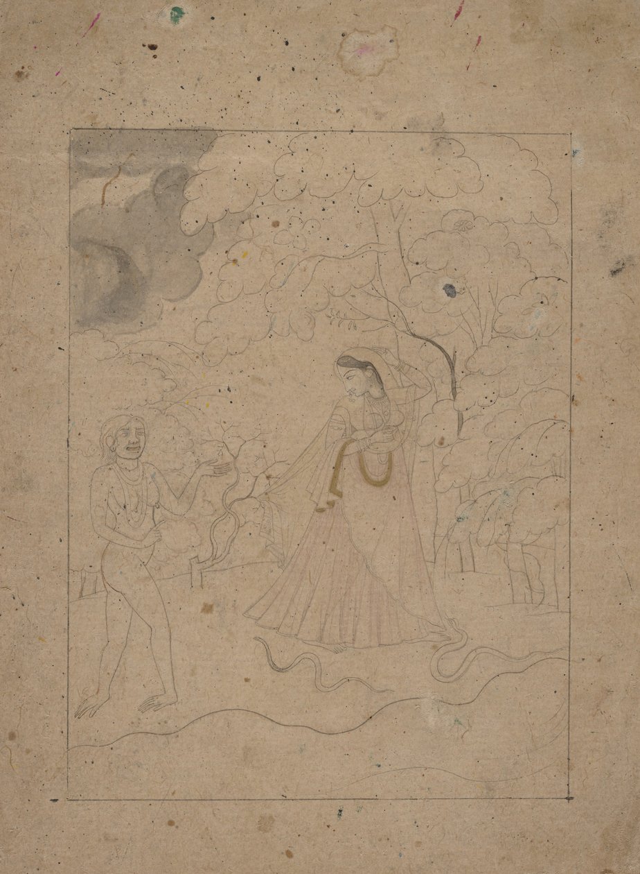 Abhisarika Nayika Heroine Braving the Night, K. 1800. af Unbekannt