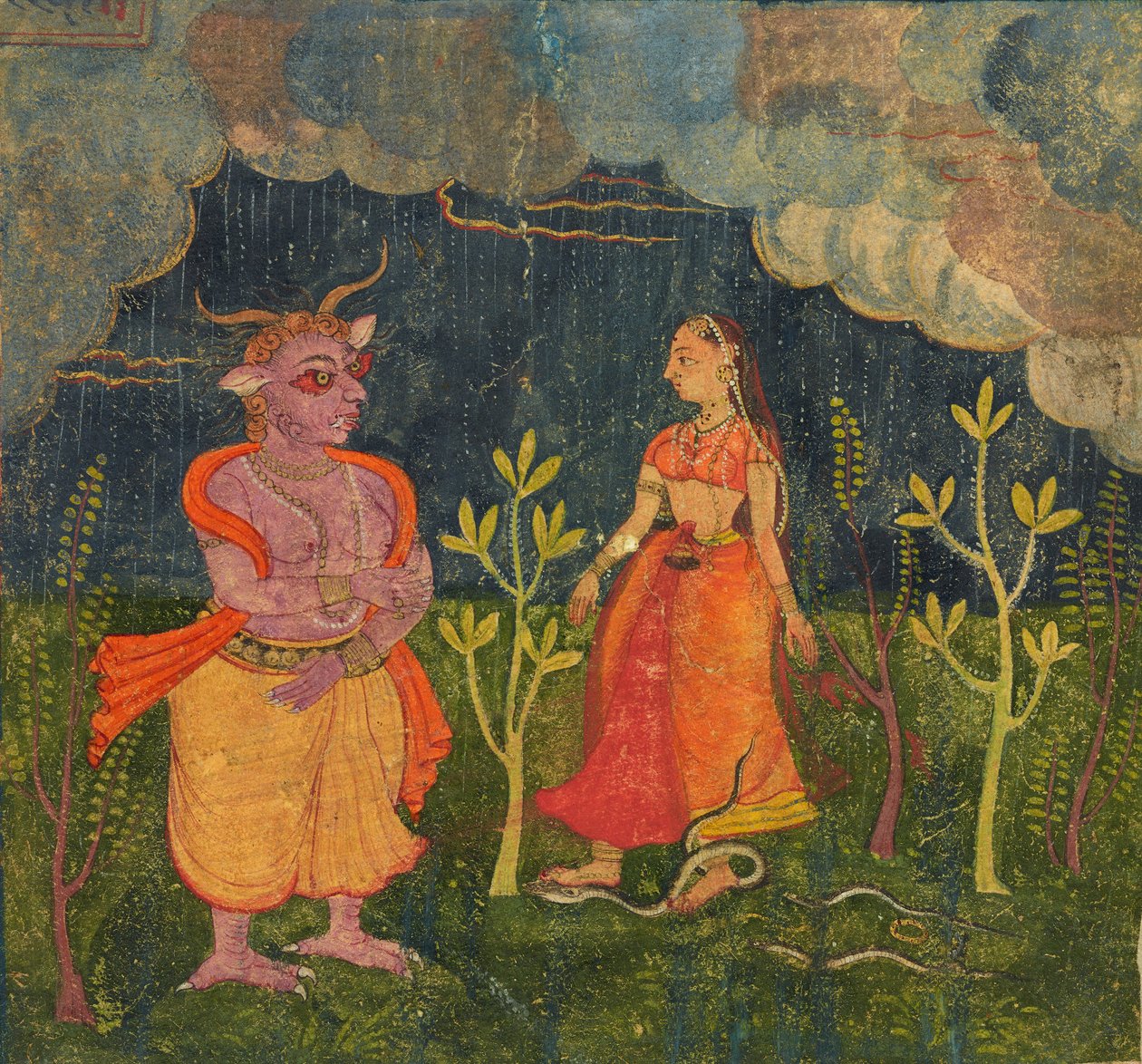 Abhisarika Nayika, Folio fra en Rasikpriya, ca. 1615-1625. af Unbekannt