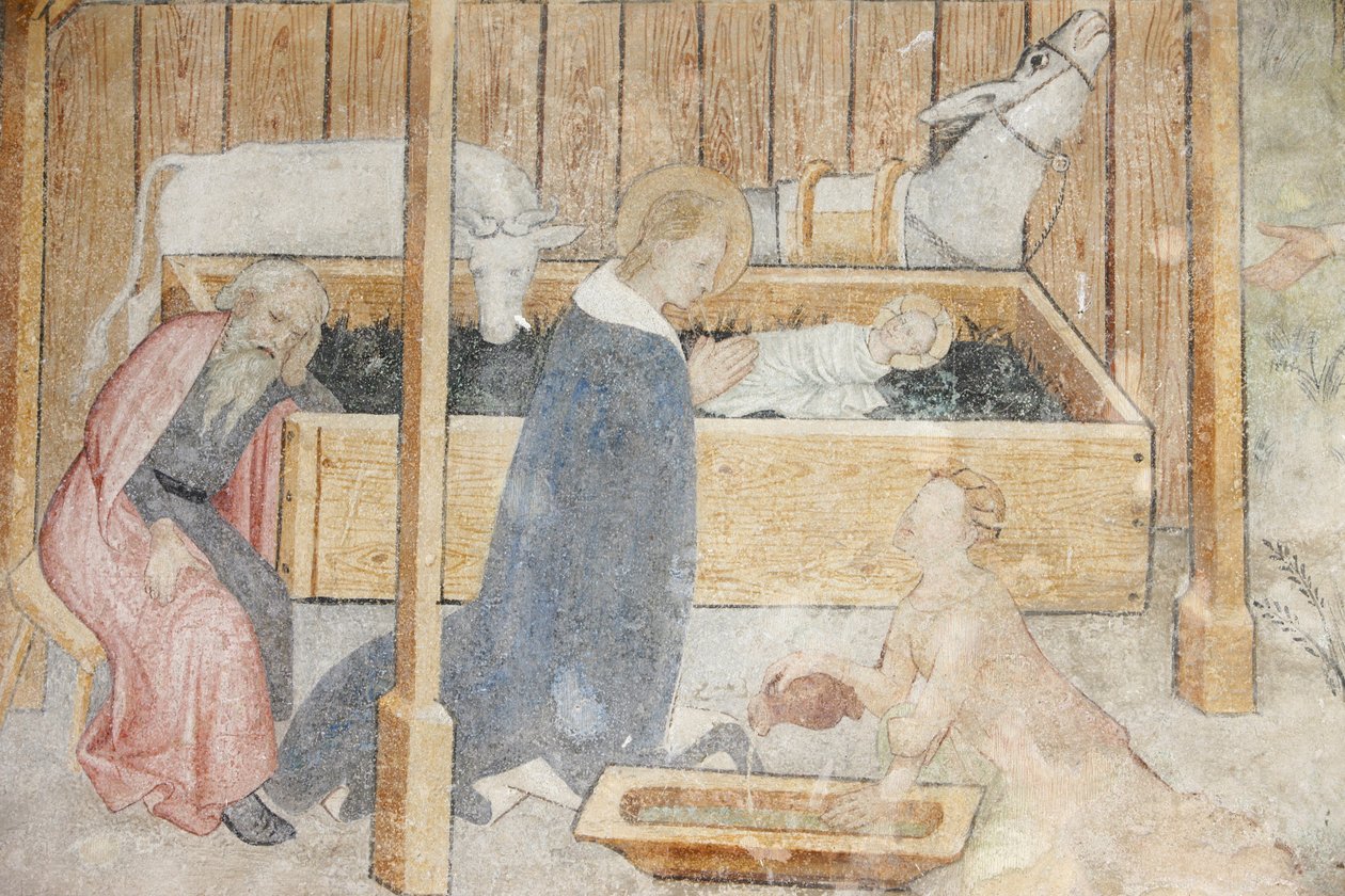 Abondance klosterkirke fresco: julekrybbe, Abondance, Frankrig af Unbekannt