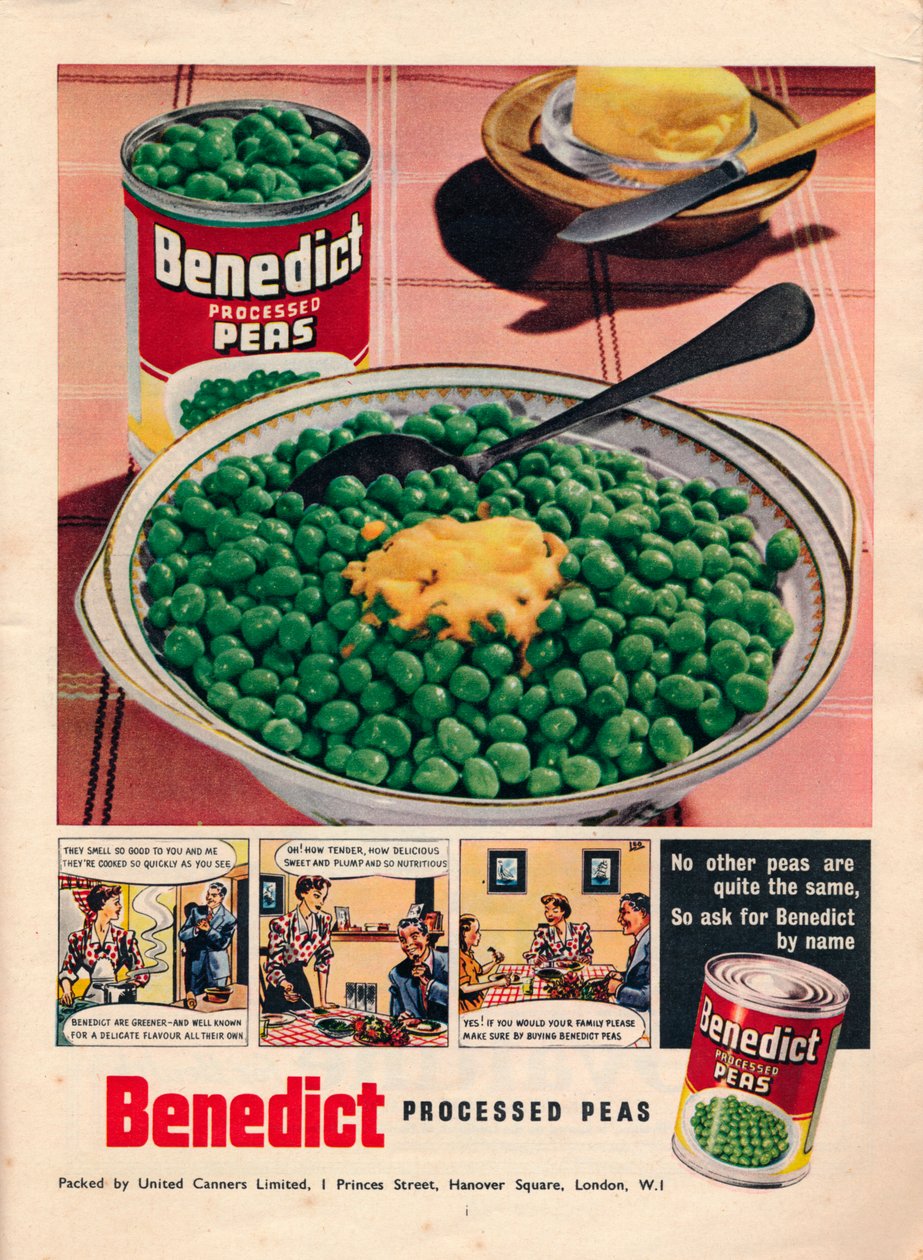 Annonce for Benedict forarbejdede ærter, 1951 af Unbekannt