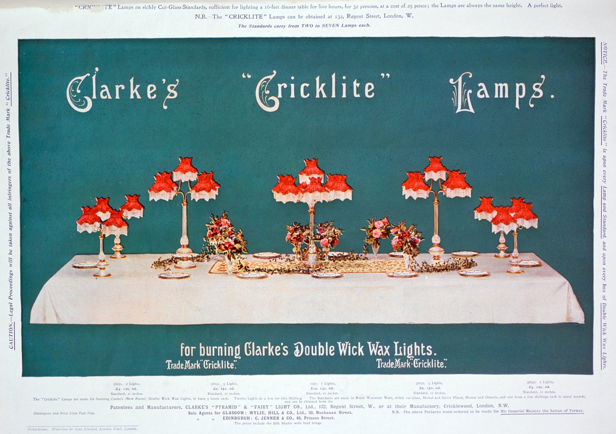 Annonce for Clarkes Cricklite-lamper, 1899 af Unbekannt