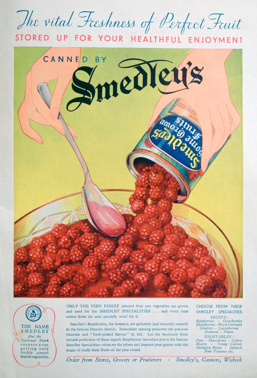 Annonce for Smedleys dåsefrugt, 1936 af Unbekannt