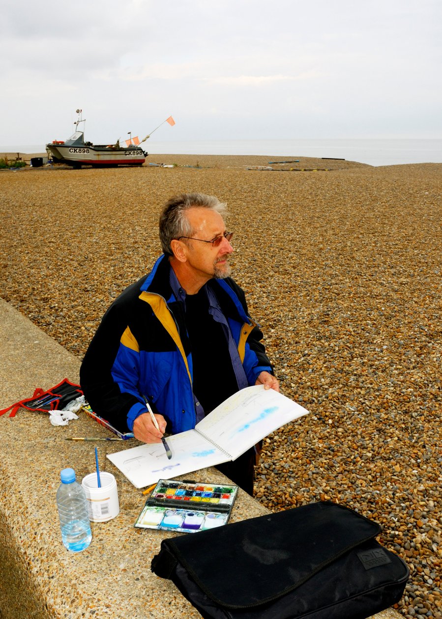Aldeburgh strand - akvarel af Unbekannt