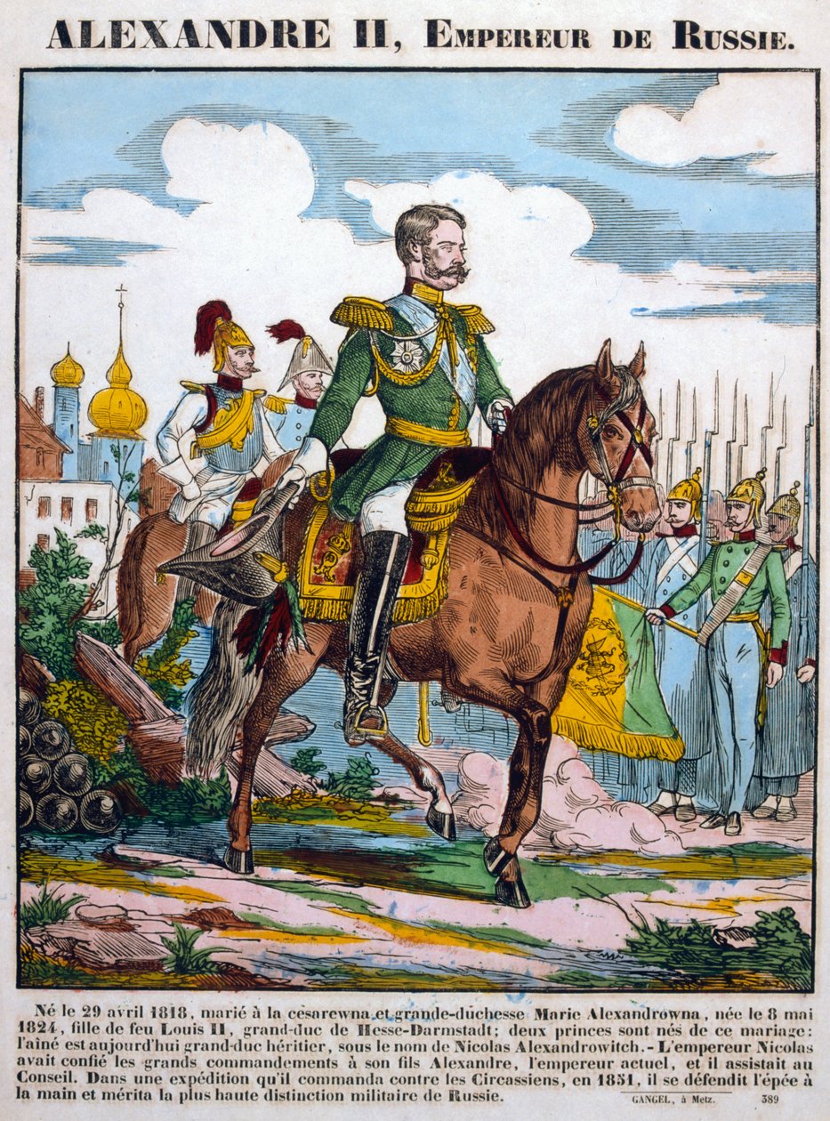 Alexander II, Ruslands tsar, gennemgår tropper, c1855 af Unbekannt