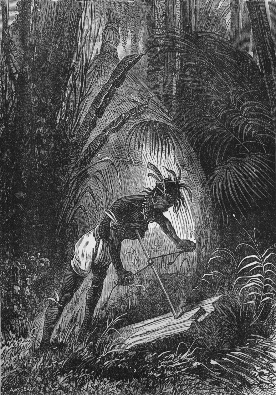 En indianer, der opnår ild ved friktion, 1894 af Unbekannt