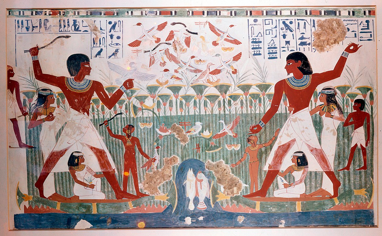 Ancient Egyptians hunting wildfowl with throwing sticks af Unbekannt