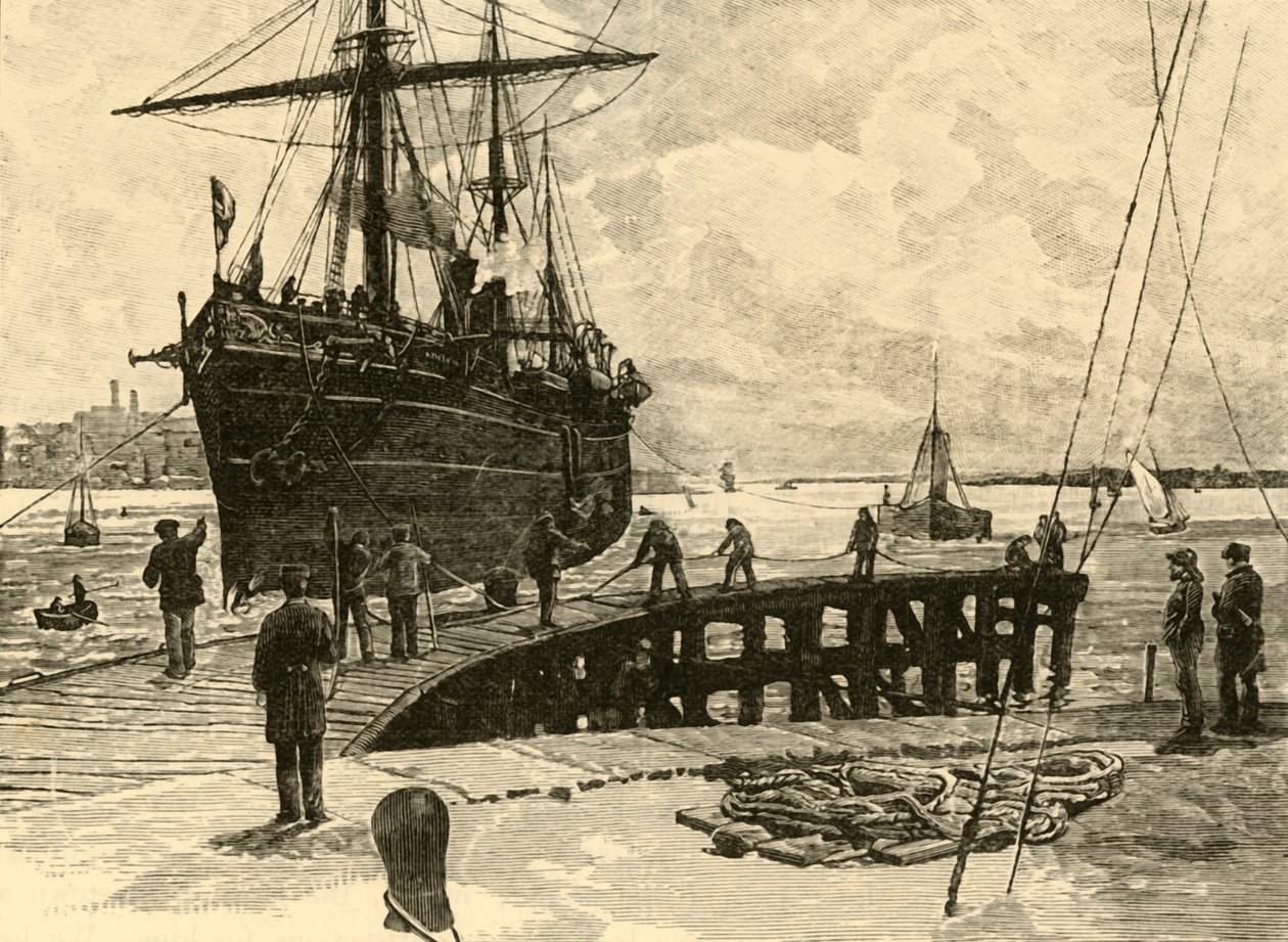 Ankomst af en dampbåd til Southampton Docks, 1898. af Unbekannt