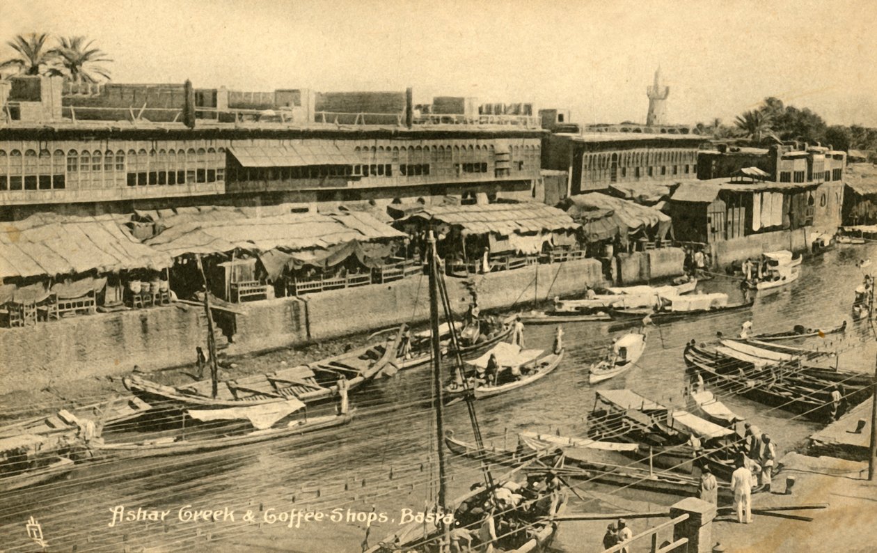 Ashar Creek & Coffee Shops, Basra, c1918-c1939. af Unbekannt