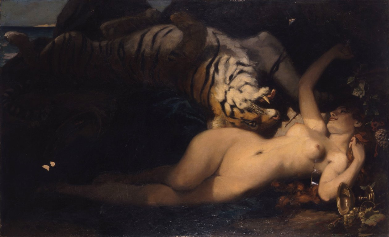 Bacchante leger med en tiger af Unbekannt Unbekannt