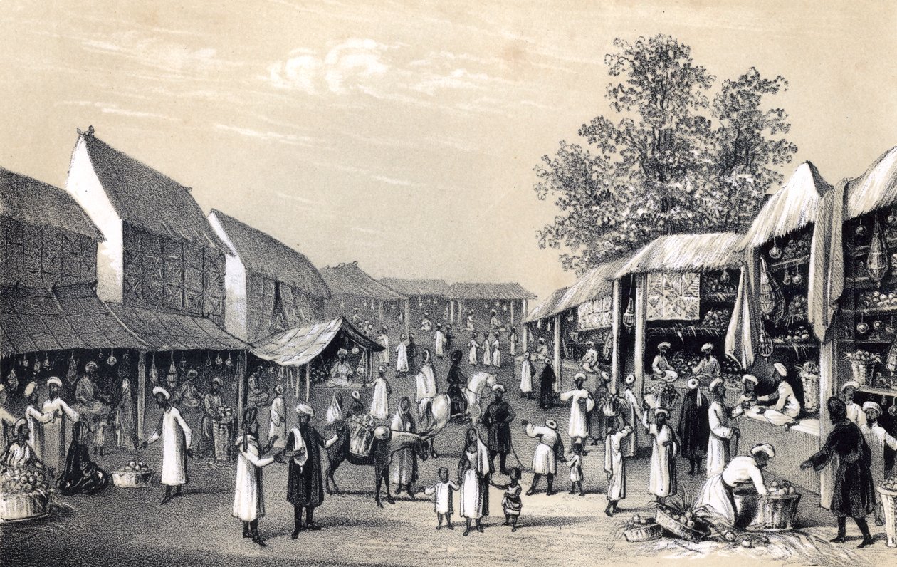 Bazaar i Cabul, i frugtsæsonen, 1847 af Unbekannt