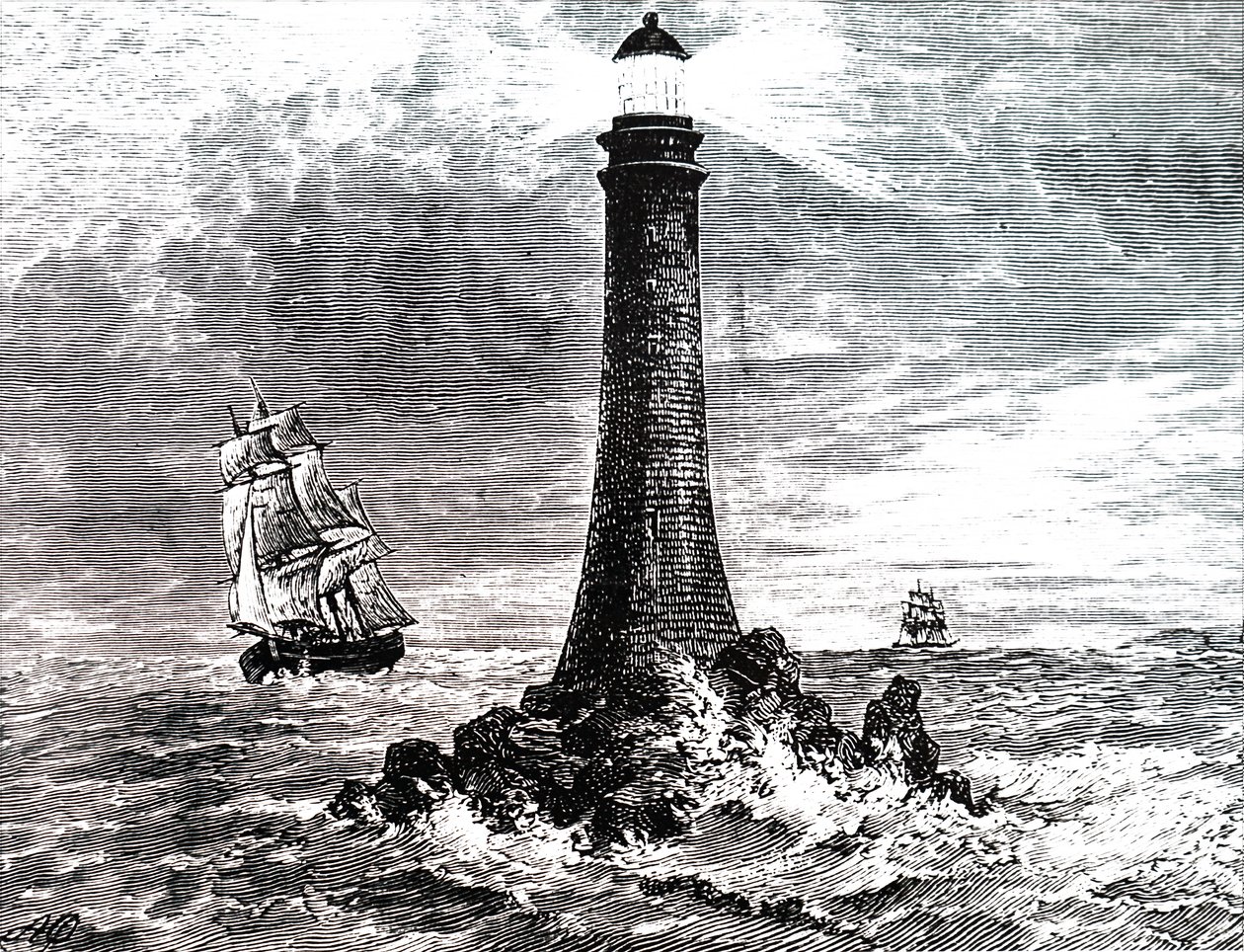 Bell Rock fyrtårn i en storm. af Unbekannt