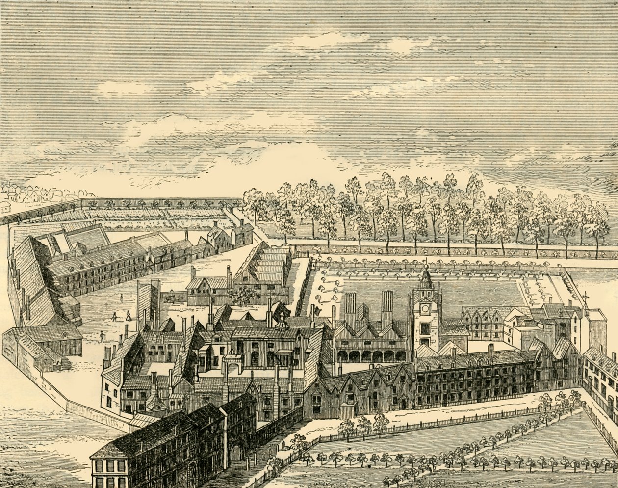Fugleperspektiv af det gamle charterhus, c1872. af Unbekannt