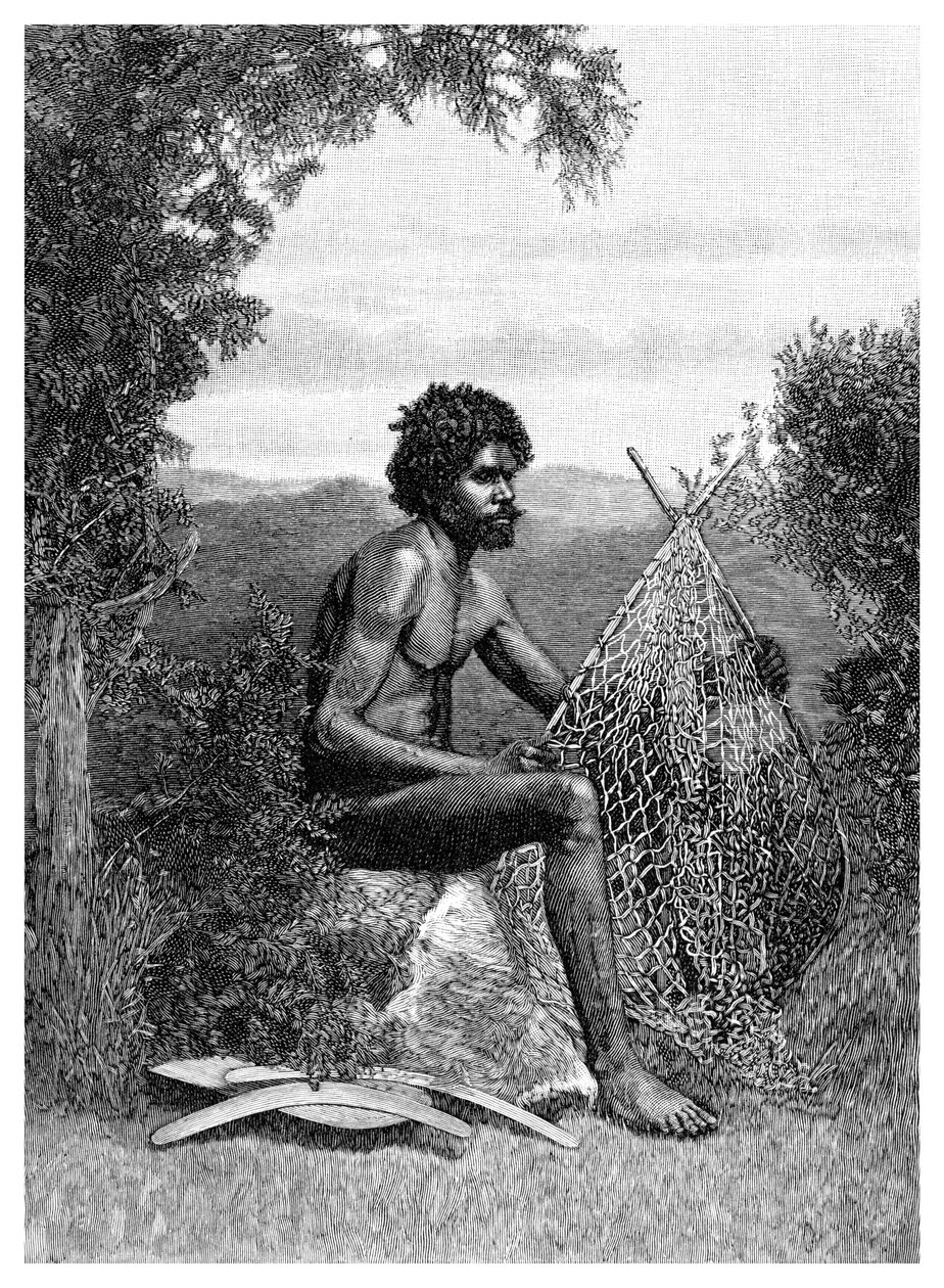 Blackfellow Mending His Net, Australien, 1886 af Unbekannt