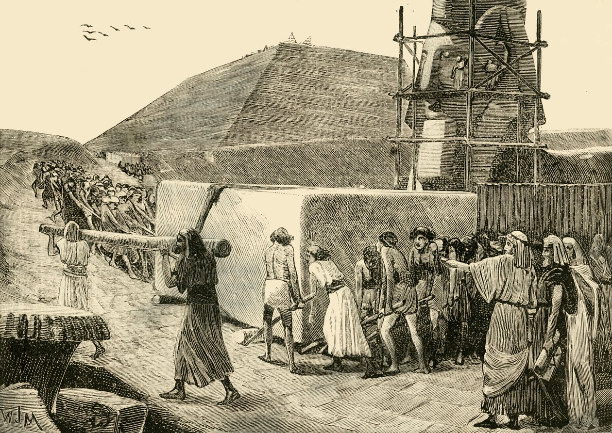 Bygning af en pyramide, 1890. af Unbekannt