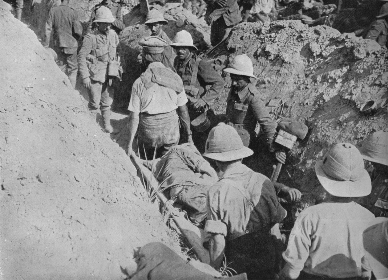 Bærer sårede gennem skyttegravene, 1915 af Unbekannt