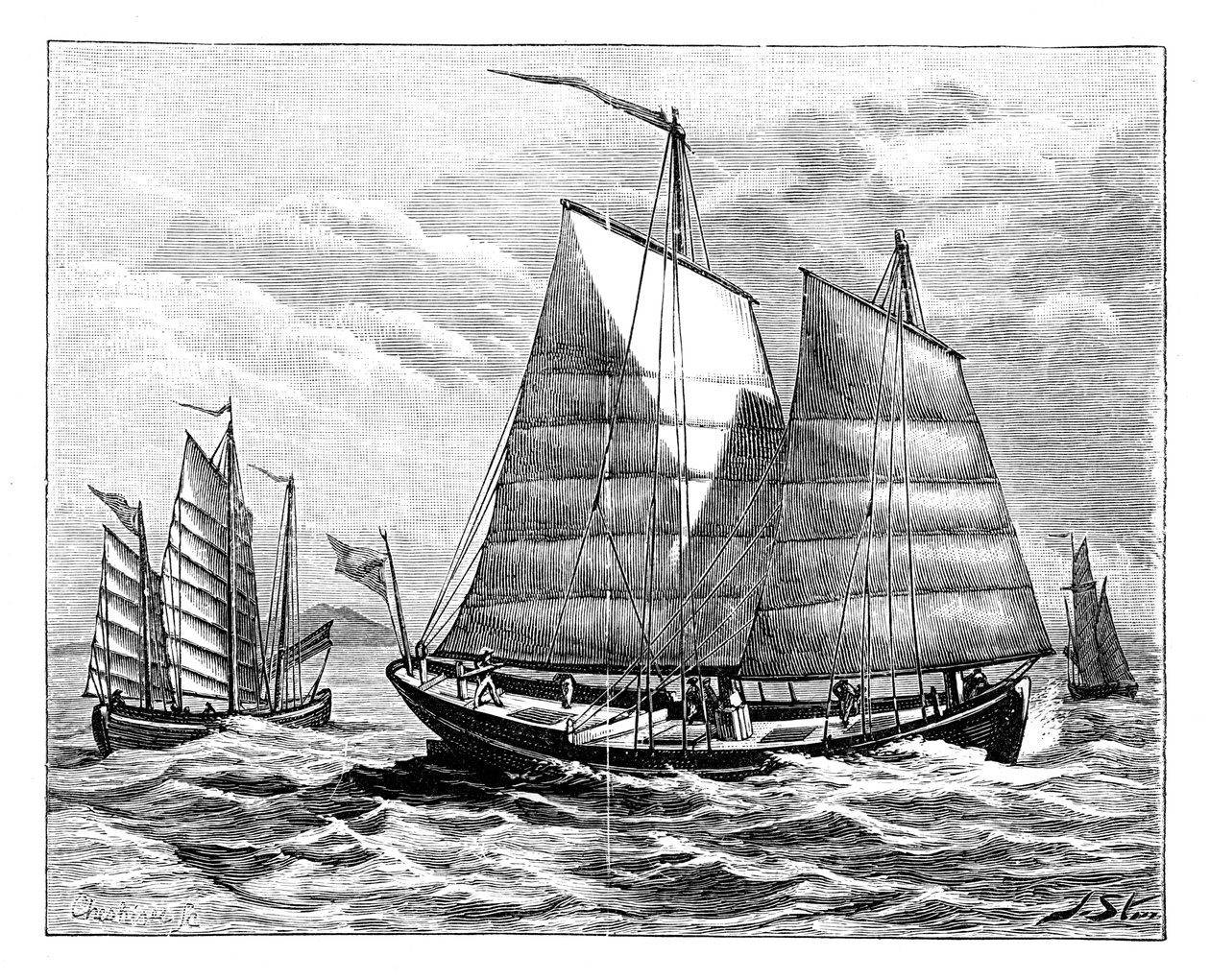 Kinesiske både i Canton-floden, 1800-tallet af Unbekannt