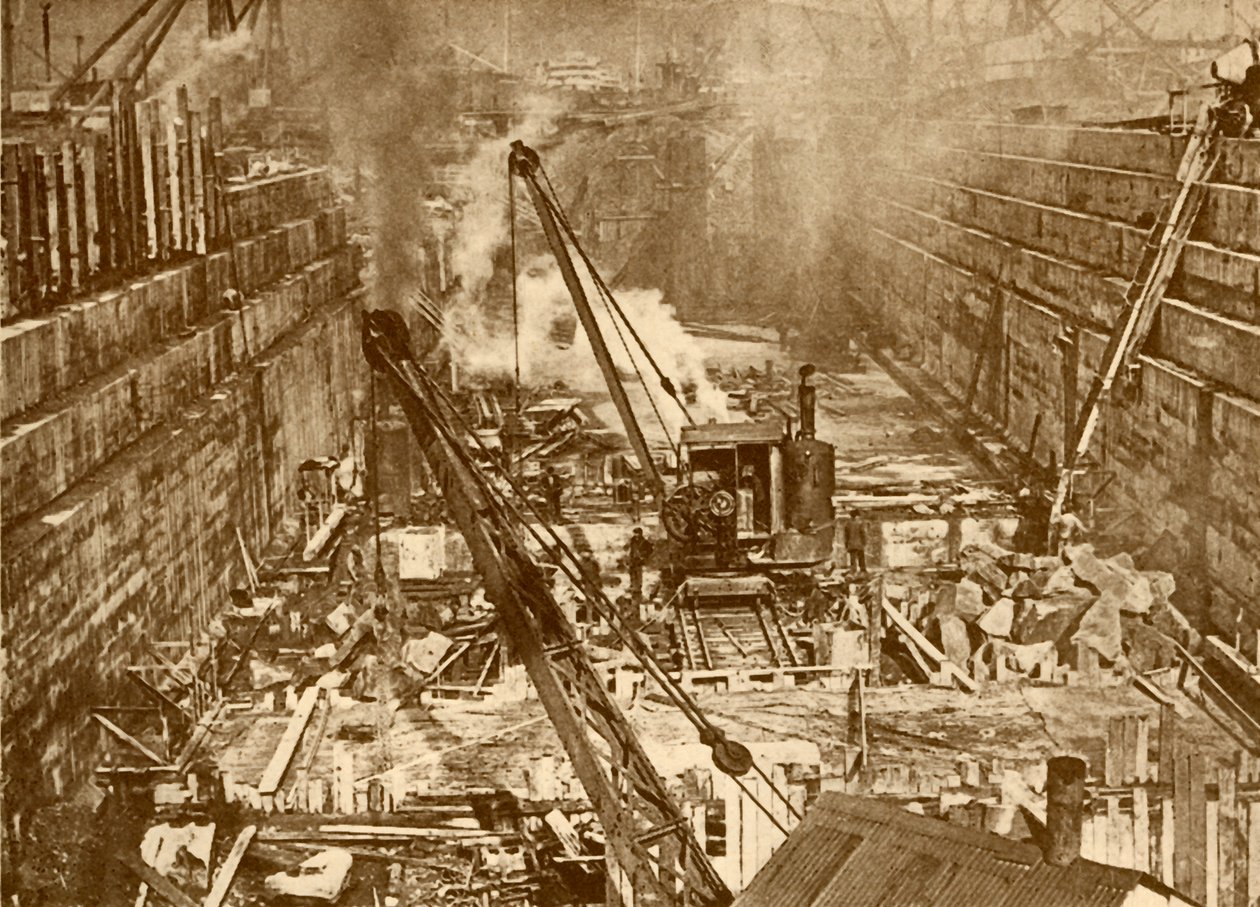 Konstruktion af en tørdok ved Swansea, c1930. af Unbekannt