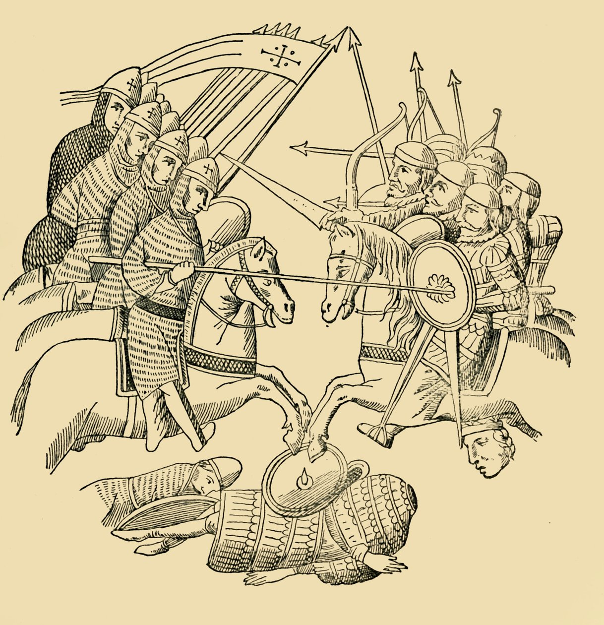 Crusaders and Saracens in Battle, c1930. af Unbekannt