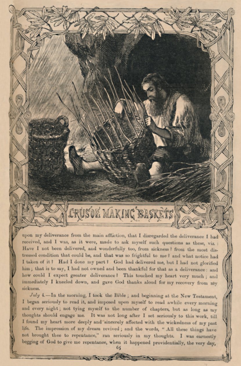 Crusoe Making Baskets, c1870 af Unbekannt