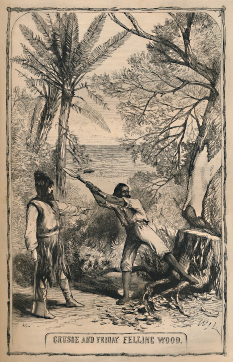 Crusoe og Fredagshugstved, c1870 af Unbekannt