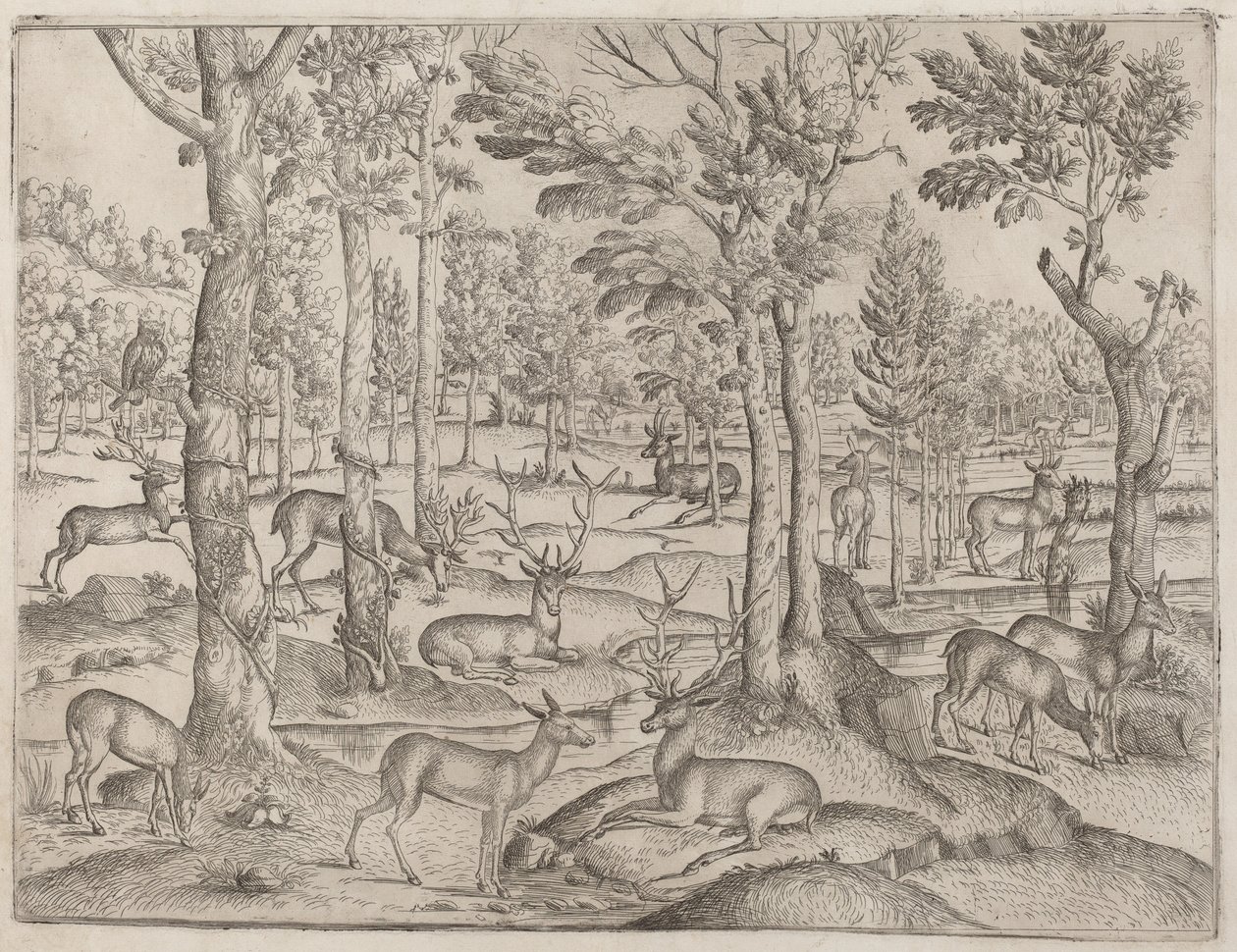Hjorte i skoven, ca. 1520. af Unbekannt