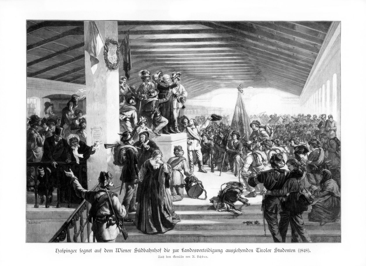 Demonstrationer af studerende i Wien 1848, 1900. af Unbekannt