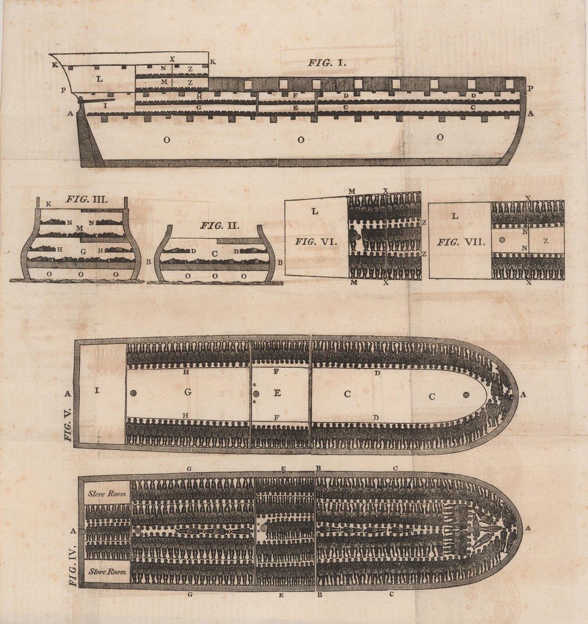 Diagram af et slaveskib, 1821. af Unbekannt