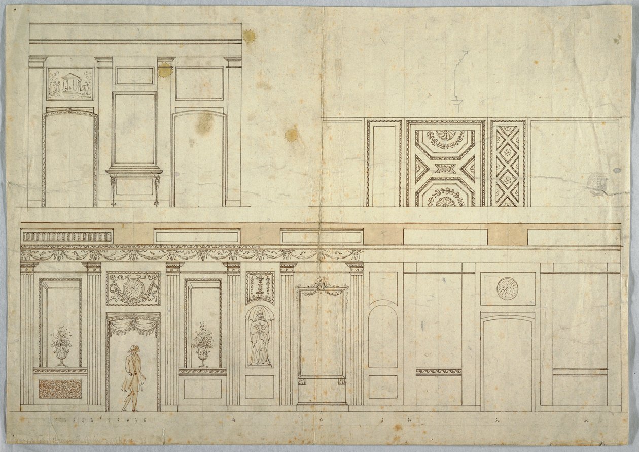 Tegning, design til et interiør, 1800-1820 af Unbekannt
